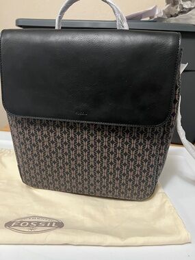 Fossil Black and Brown Monogram Backpack